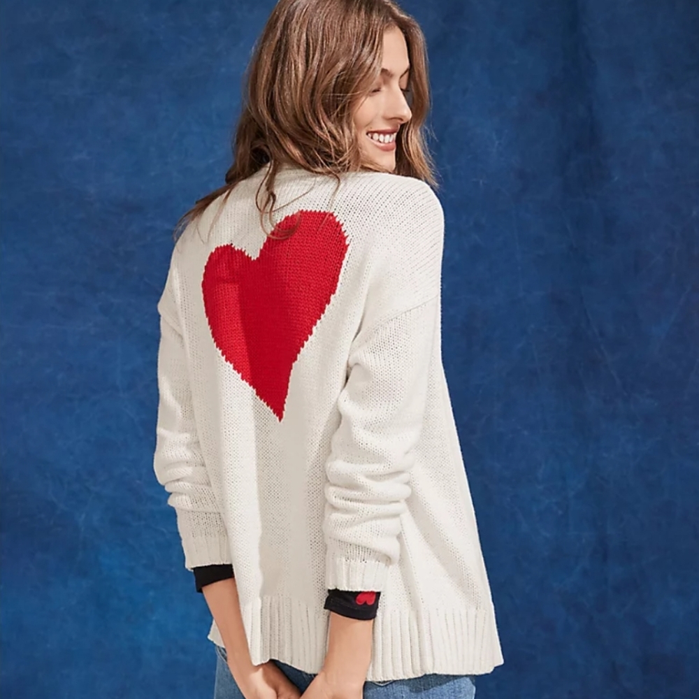 LOFT White Cardigan with Red Heart